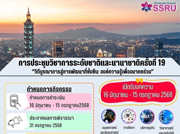 เรียน ประธานหลักสูตร
ด้วยคณบดีบัณฑิตวิทยาลัย
ขอเรียนเชิญท่านเข้าร่วมประชุมเพื่อหารือเกี่ยวกับแผนการรับนักศึกษา
ประจำปีการศึกษา 2569
โดยกำหนดจัดการประชุมในวันพฤหัสที่ 3
กรกฎาคม 2568 เวลา 13.00–15.00 น.
ในรูปแบบออนไลน์